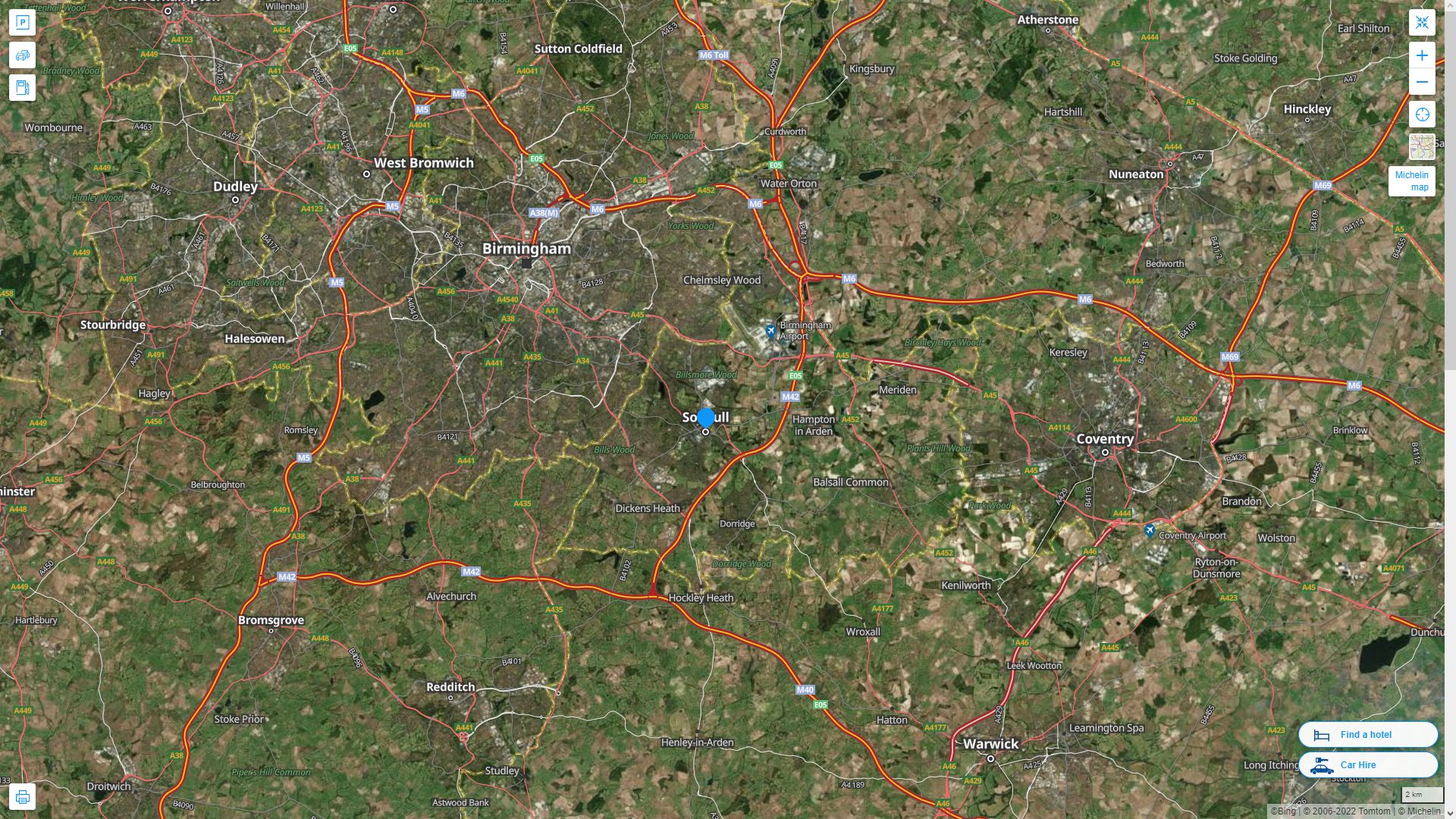 Solihull Royaume Uni Autoroute et carte routiere avec vue satellite